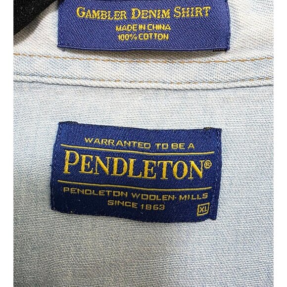 Pendleton Gambler Light Denim Western Shirt Embroidered Shoulder Detail Size XL - Picture 7 of 7